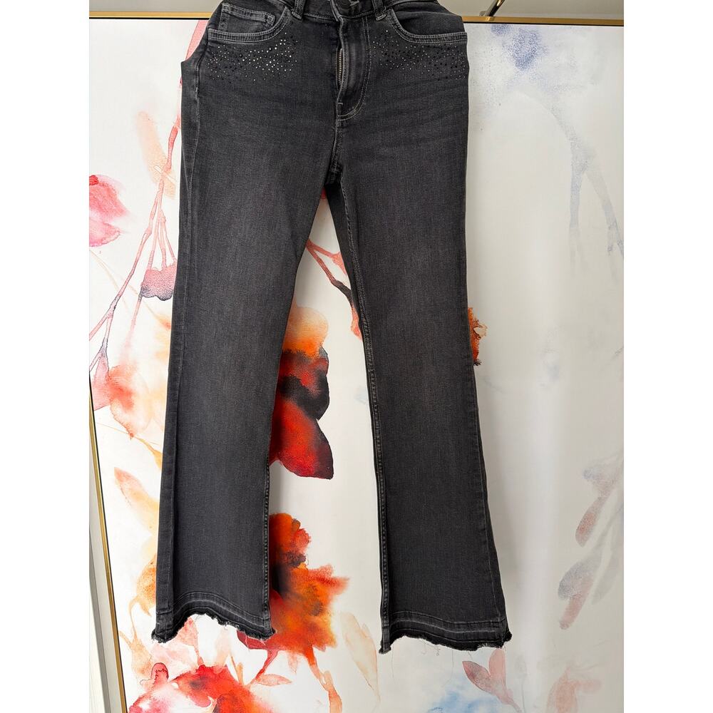 MNG Mango Rhinestone Embellished Black Flare Jeans - Size XS - Picture 4 of 9